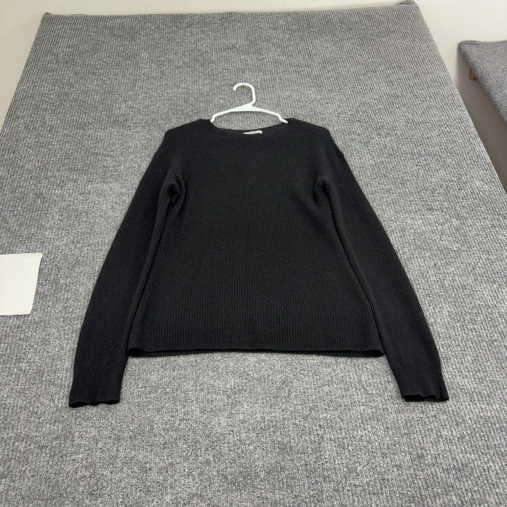 Garnet Hill Sweater Womens M Black Cashmere Ribbed Crewneck Minimalist Luxury